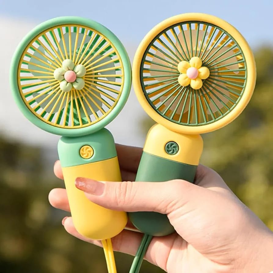 Mini Portable Rechargeable Handheld Personal Small Desk Fan with Base Cute Design Fan For Travel/Office/Desktop Kids Girls indoor Outdoor use (colors may be change)
