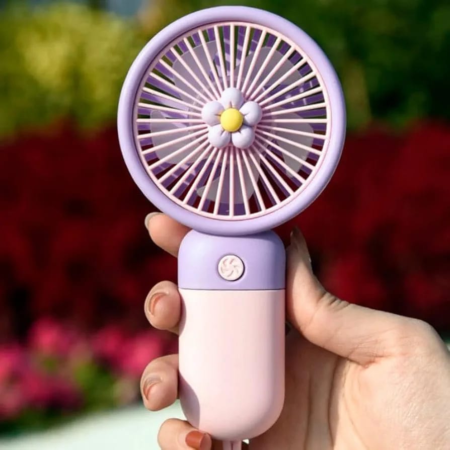 Mini Portable Rechargeable Handheld Personal Small Desk Fan with Base Cute Design Fan For Travel/Office/Desktop Kids Girls indoor Outdoor use (colors may be change)